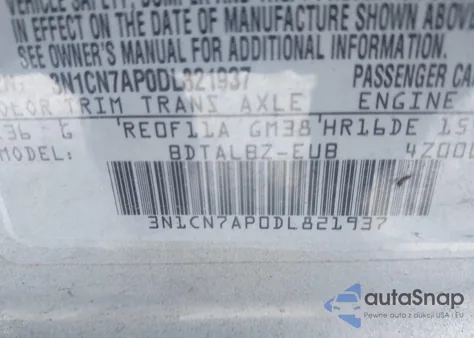 2013 Nissan Versa 1.6 Sv z USA, uszkodzony, nr VIN 3N1CN7AP0DL821937